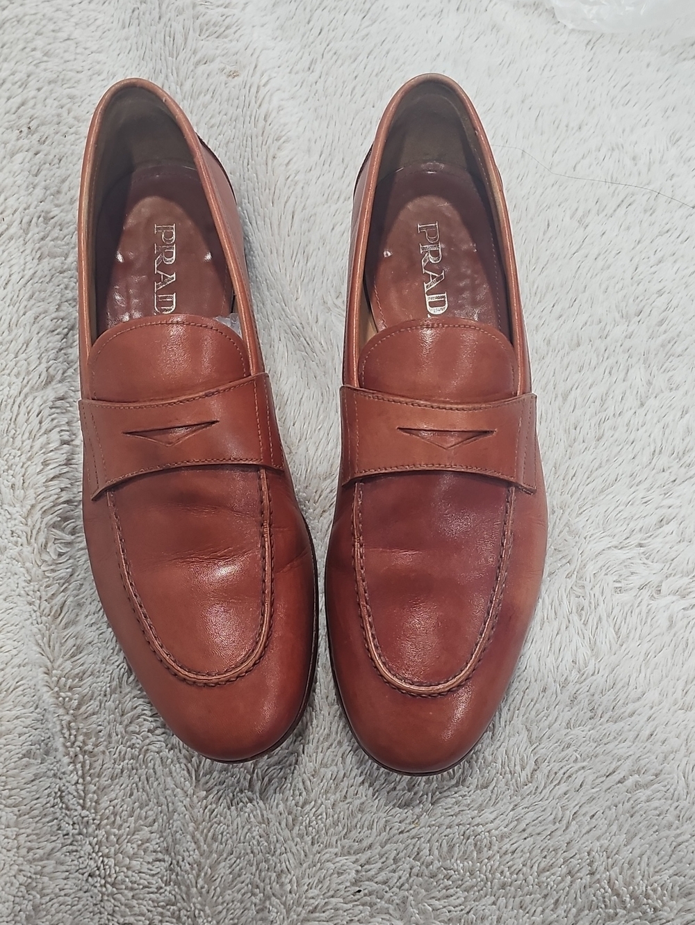 Prada Tan Leather Classic Penny Loafers